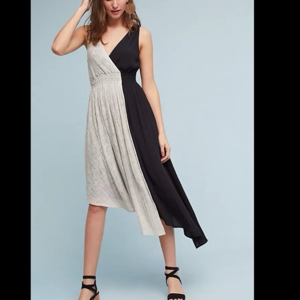 Maeve Anthropologie Asymmetrical Black and Cream Dress
